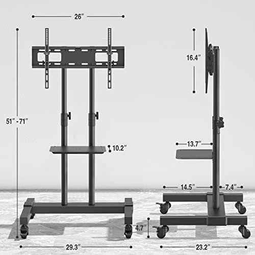 White Rolling TV Stand with Lockable Wheels Height Adjustable Shelf for 32-83 Inch TV Loading 110 lbs K7362