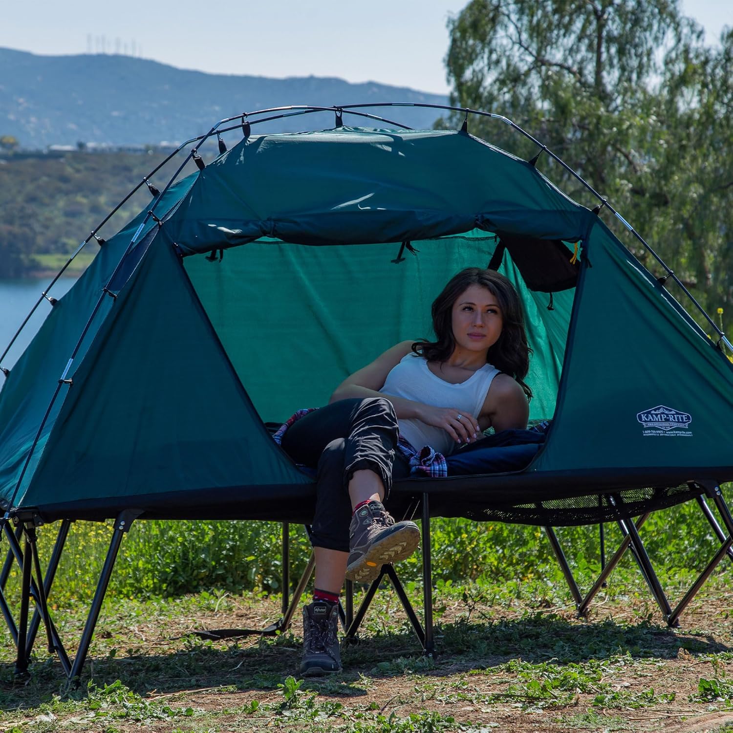 Green 2 Person Tent Cot with Rain Fly and Carry Bag K25145
