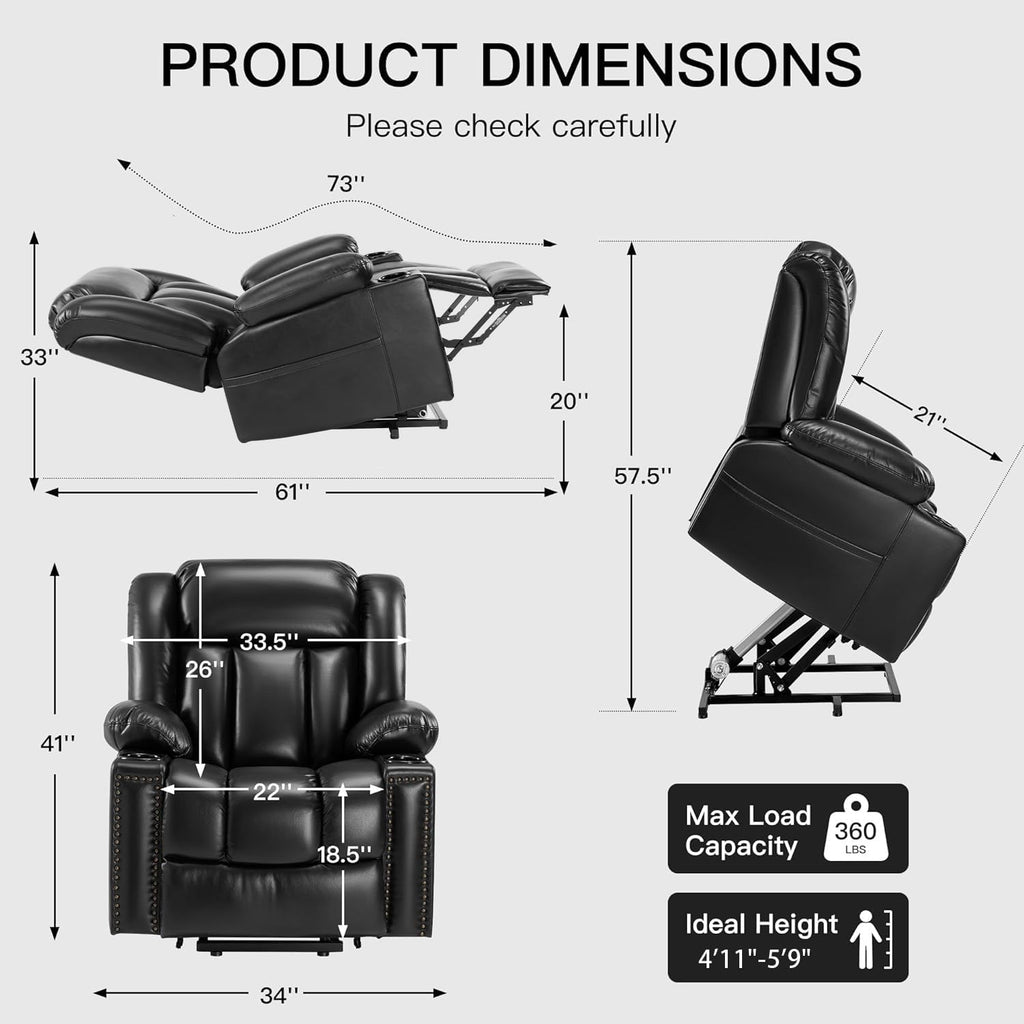 Black Dual Motor Power Lift Chair Recliner with Heat and Massage T493