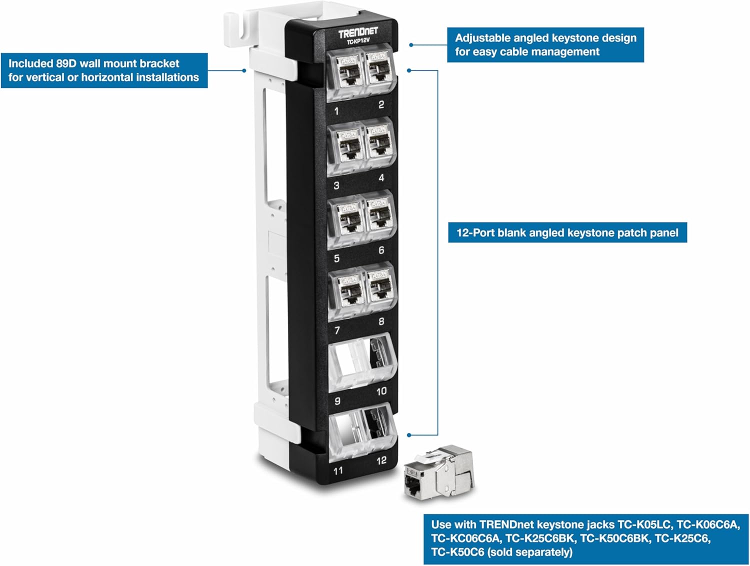 12-Port Blank Angled Wall Mount Keystone Patch Panel I517