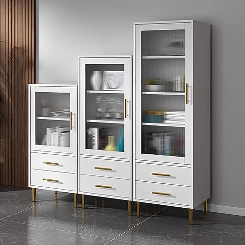 White Tall Corner Cabinet with Glass Doors and 2 Drawer R753443