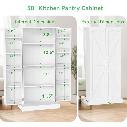 Grey 50" LED Kitchen Pantry Cabinet with Doors and Adjustable Shelves Q79979