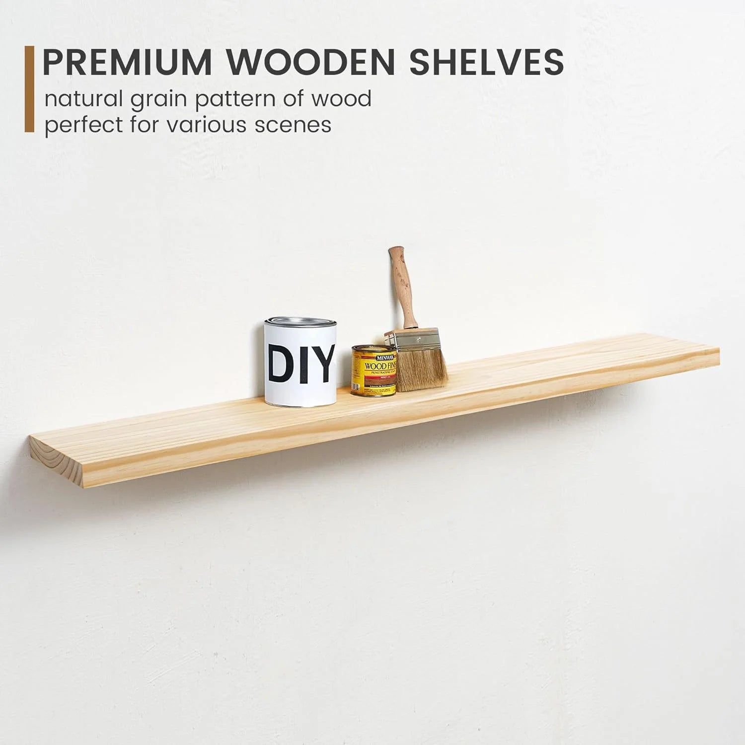 48 Inch Solid Pine Wood Floating Shelf with Metal Bracket U909843