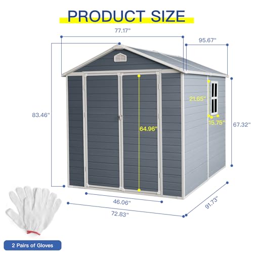Grey Resin Outdoor Storage Shed with Door & Lock Q53650