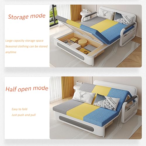 Grey-Yellow-Blue Folding Sofa Bed with Foam Mattress O574
