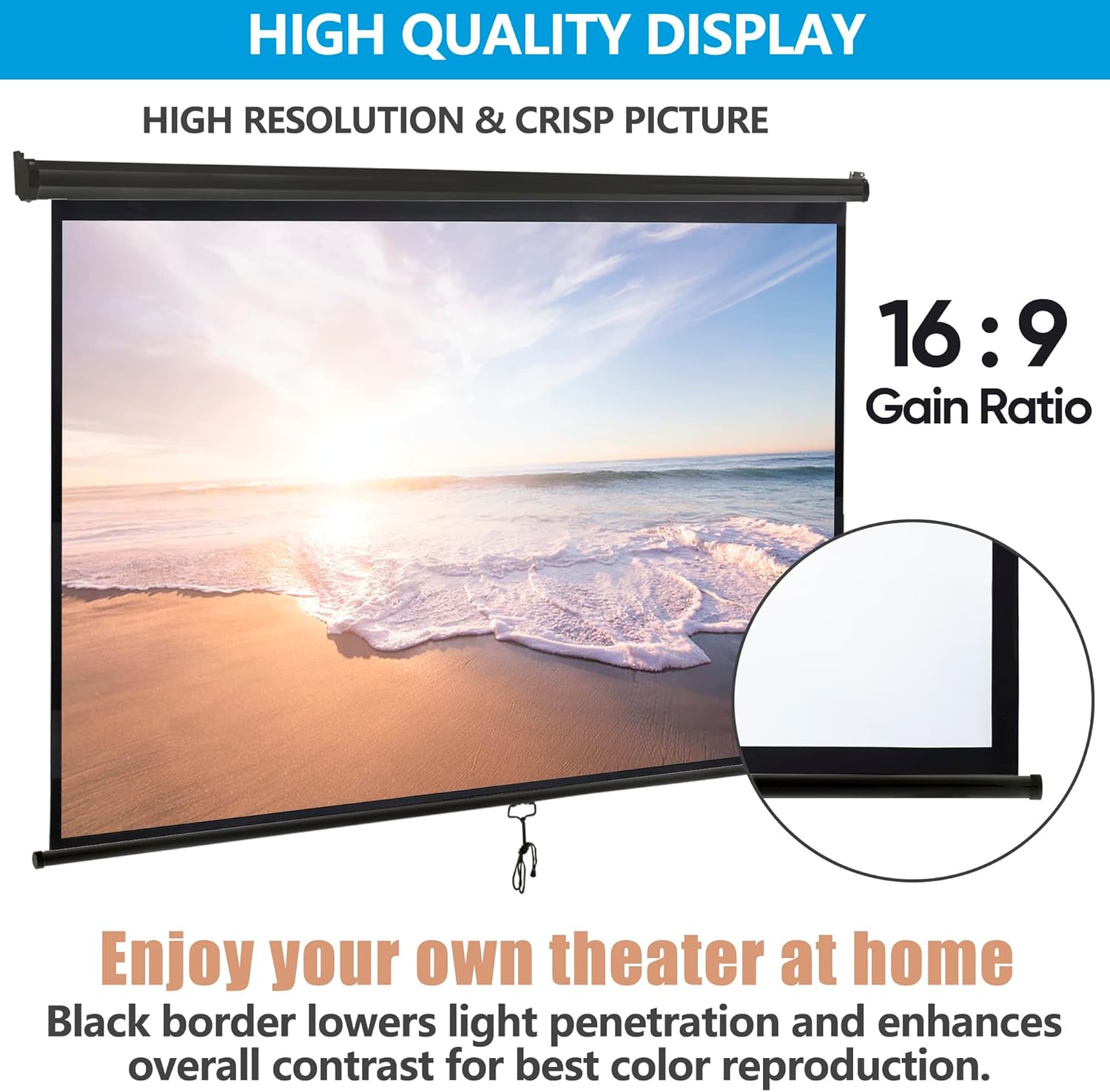 100 Inch 16:9 HD Pull Down Projector Screen S6459