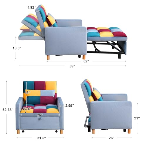 Grey 3 in 1 Convertible Folding Sofa Chair with Pillow Z28699
