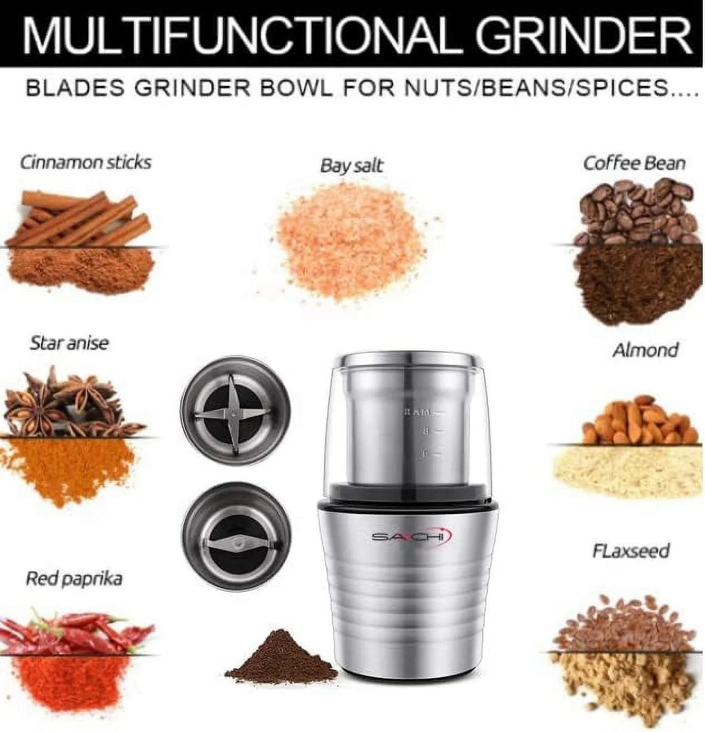 Electric Coffee Grinder with 2 Stainless Steel Blades Removable Bowls J613