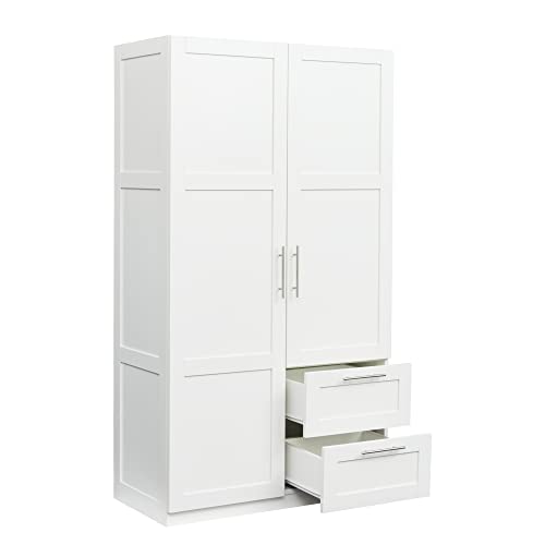 White Tall Kitchen Pantry Cabinet with 2 Doors and 2 Drawers A2132