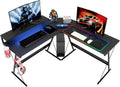 55 inch L-Shaped RGB Gaming Computer Desk with Large Elevated Ergonomic Shelf Carbon Black R5077