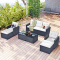 6-piece All-Weather Wicker PE Rattan Patio Outdoor Dining Conversation Sectional Set with Coffee Table, Wicker Sofas, Ottomans, Removable Cushions I514