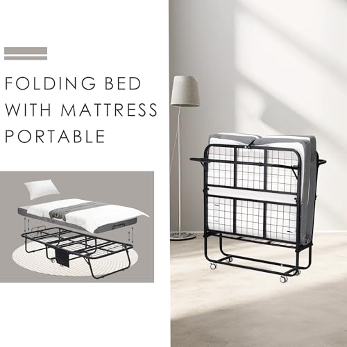 Black Folding Rollaway Bed with Mattress R532