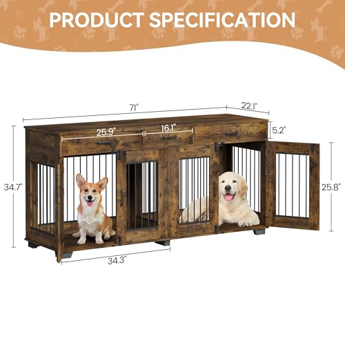 White Wooden Double Dog Crate with 3 Drawers T601938
