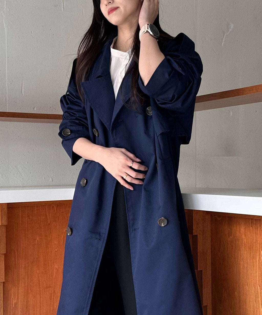 Oversized Double-Breasted Long Trench Coat X143