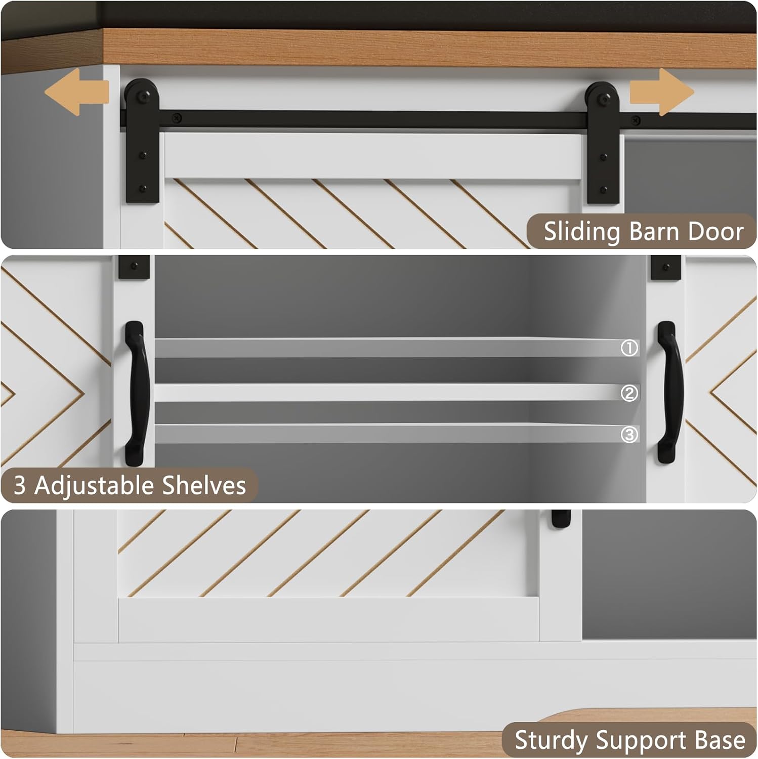 Shoe Storage Bench with Padded Seat Cushion and Sliding Barn Doors Q725