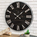 28 Inches Distressed Black Wooden Wall Clock Silent Non-Ticking Roman Numerals W444