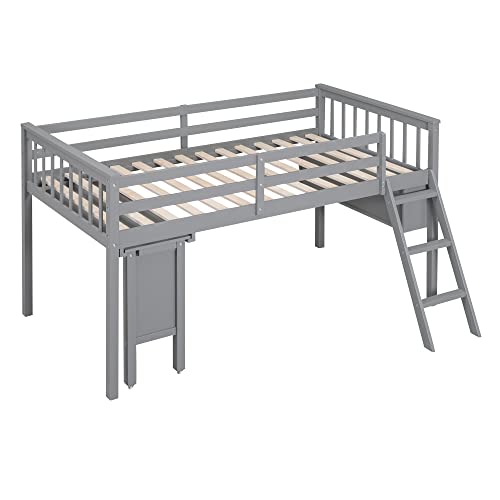 White Full Size Low Loft Bed with Desk and Chair P95809