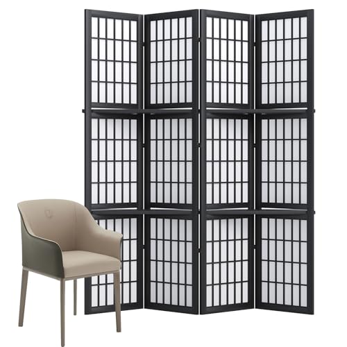 66.9Inch Tall Folding Wood Screen (4Panels, Black) Q97199