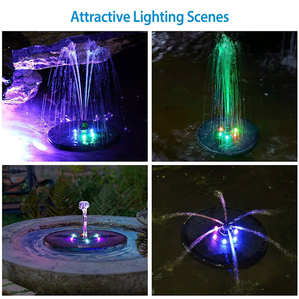 Solar Powered Fountain Pump With LED Lights 7 Nozzles V3237