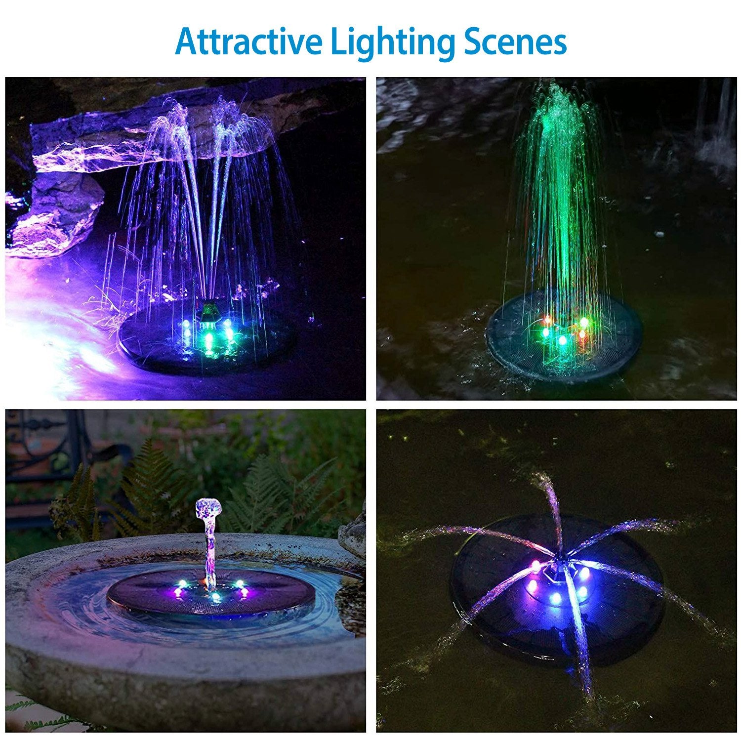 Solar Powered Fountain Pump With LED Lights 7 Nozzles V3237