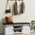 Shoe Storage Bench with Padded Seat Cushion and Sliding Barn Doors Q725