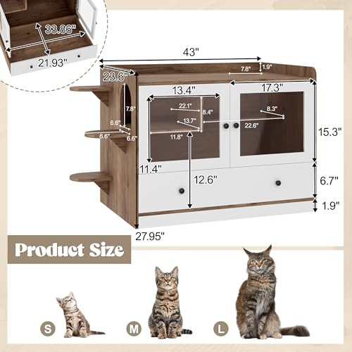 White Multi-Functional Cat Litter Box Enclosure with Smart Door & LED Light W393584