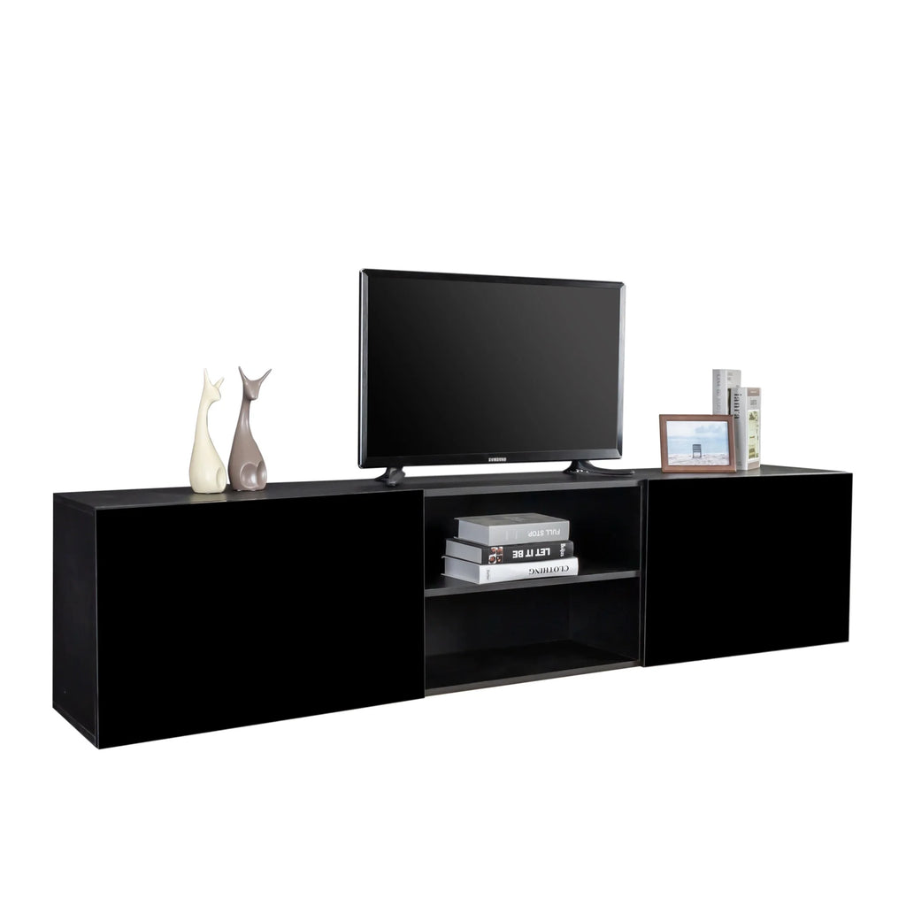 Floating TV Stand with Shelf and Clamshell Doors H1027