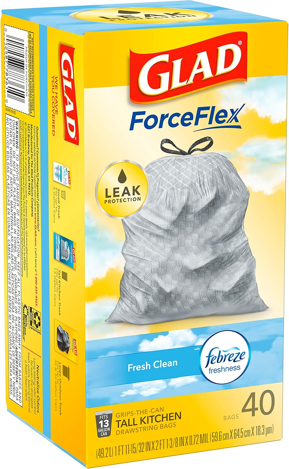 13 Gal Tall Kitchen Drawstring Garbage Bags, 40 Ct N605718