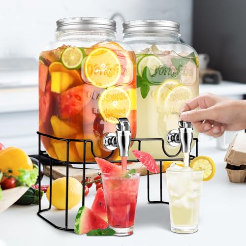 1 Gallon Glass Beverage Dispenser With Stand And Spigot N4868