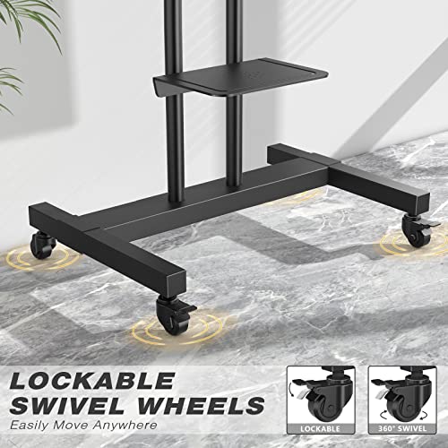 White Rolling TV Stand with Lockable Wheels Height Adjustable Shelf for 32-83 Inch TV Loading 110 lbs K7362