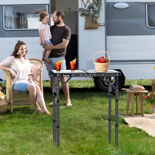 Folding Camping Table with Storage Net, 3 Adjustable Height Aluminum Small Portable Table with Carry Handle I408475