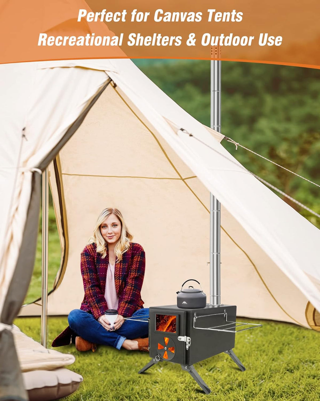 Portable Wood Burning Stove with Chimney Pipes A53595
