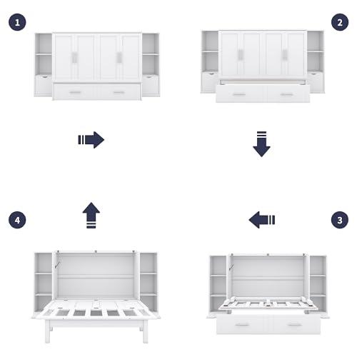 Queen Size Solid Wood Murphy Wall Bed with Storage T8400