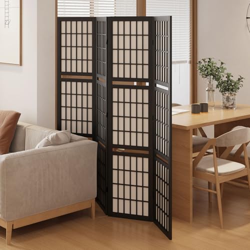 66.9Inch Tall Folding Wood Screen (4Panels, Black) Q97199