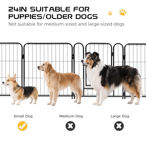 Black 24 Inch 8 Panels Metal Dog Playpen with Bottom Mat T325