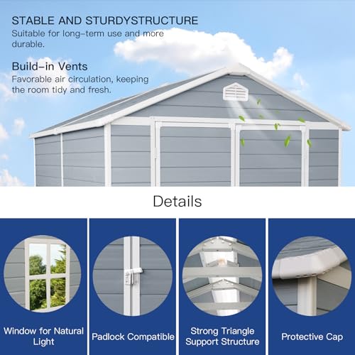 Grey Resin Outdoor Storage Shed with Door & Lock Q53650