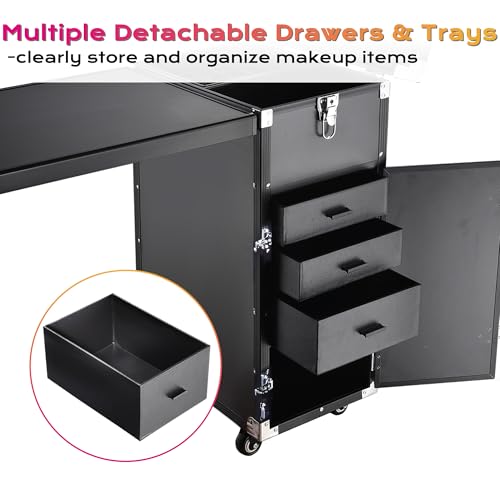Black Rolling Manicure Table with 4 Drawers O75887