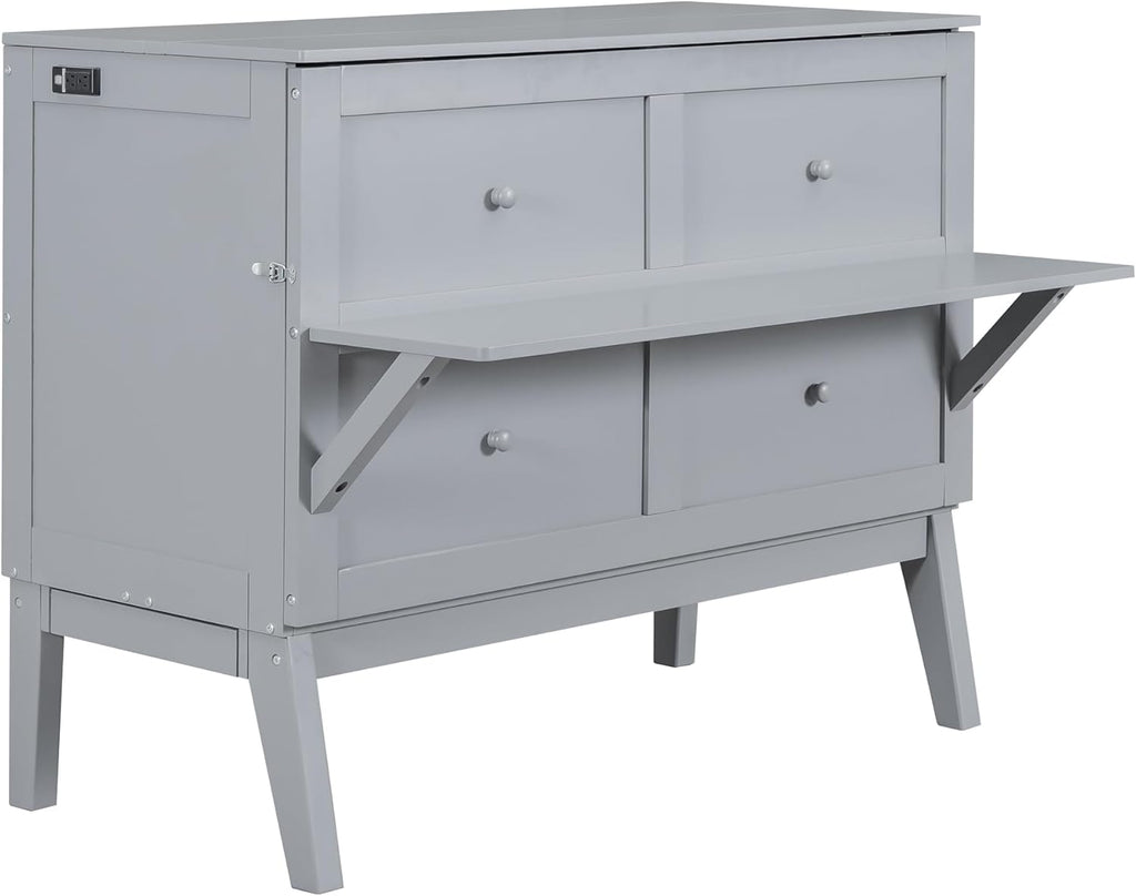 Gray Full Size Murphy Wall Bed with Cabinet J8399