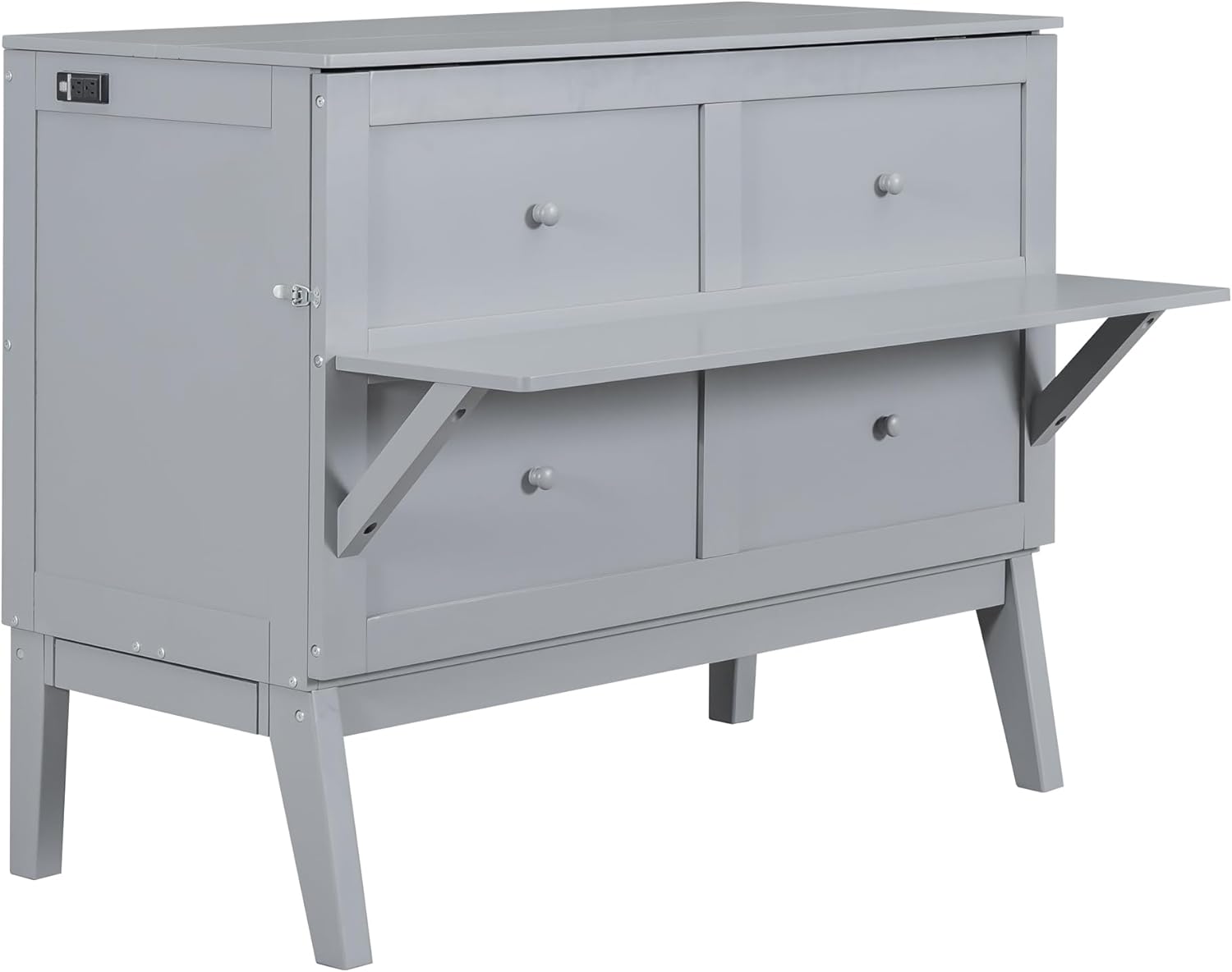 Gray Full Size Murphy Wall Bed with Cabinet J8399