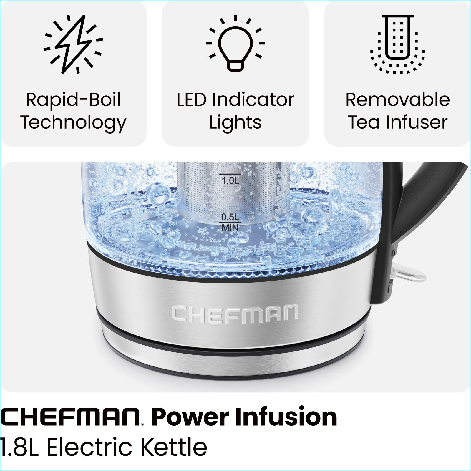 1.8L Electric Glass Kettle with Removable Tea Infuser K218