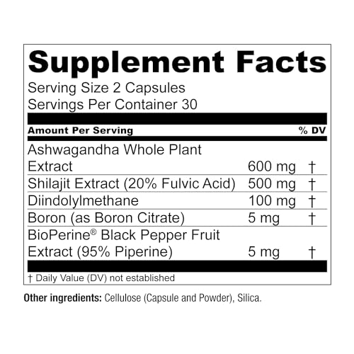 Male Health Supplement with Shoden Ashwagandha, Shilajit, DIM, 60 Caps X57799