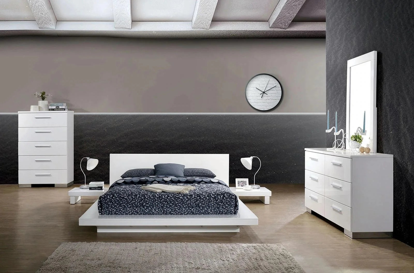 White Solid Wood King Bedroom Set 6pcs A12799