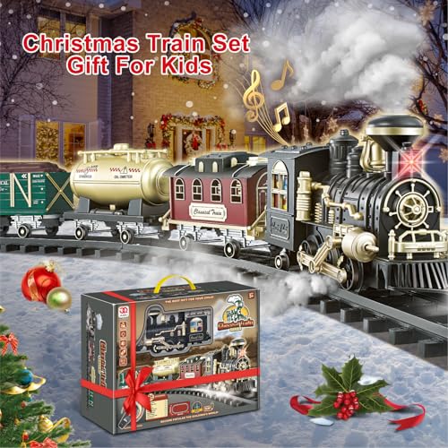 Remote Control Steam Locomotive Toy Train with Smoke, Lights, Sound & Tracks J3276