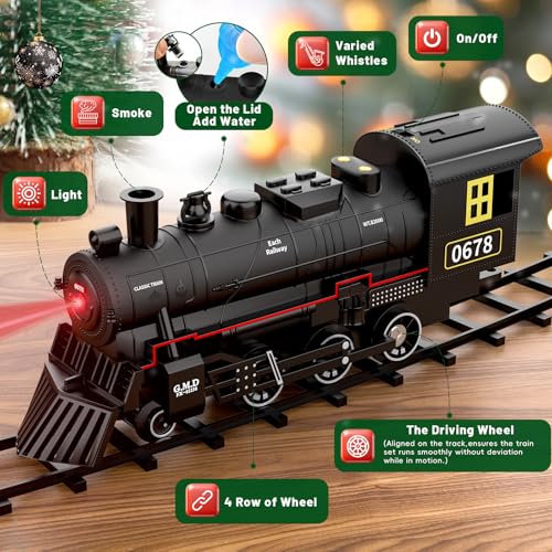 Electric Train Set with Smoke, Lights & Sound, Steam Locomotives, Cars and Tracks P3798