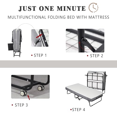 Black Folding Rollaway Bed with Mattress R532