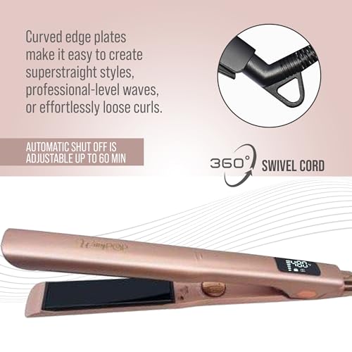 Flat Iron Hair Straightener & Curler 2 in 1 Pure Titanium 1.25" Rose Gold O653