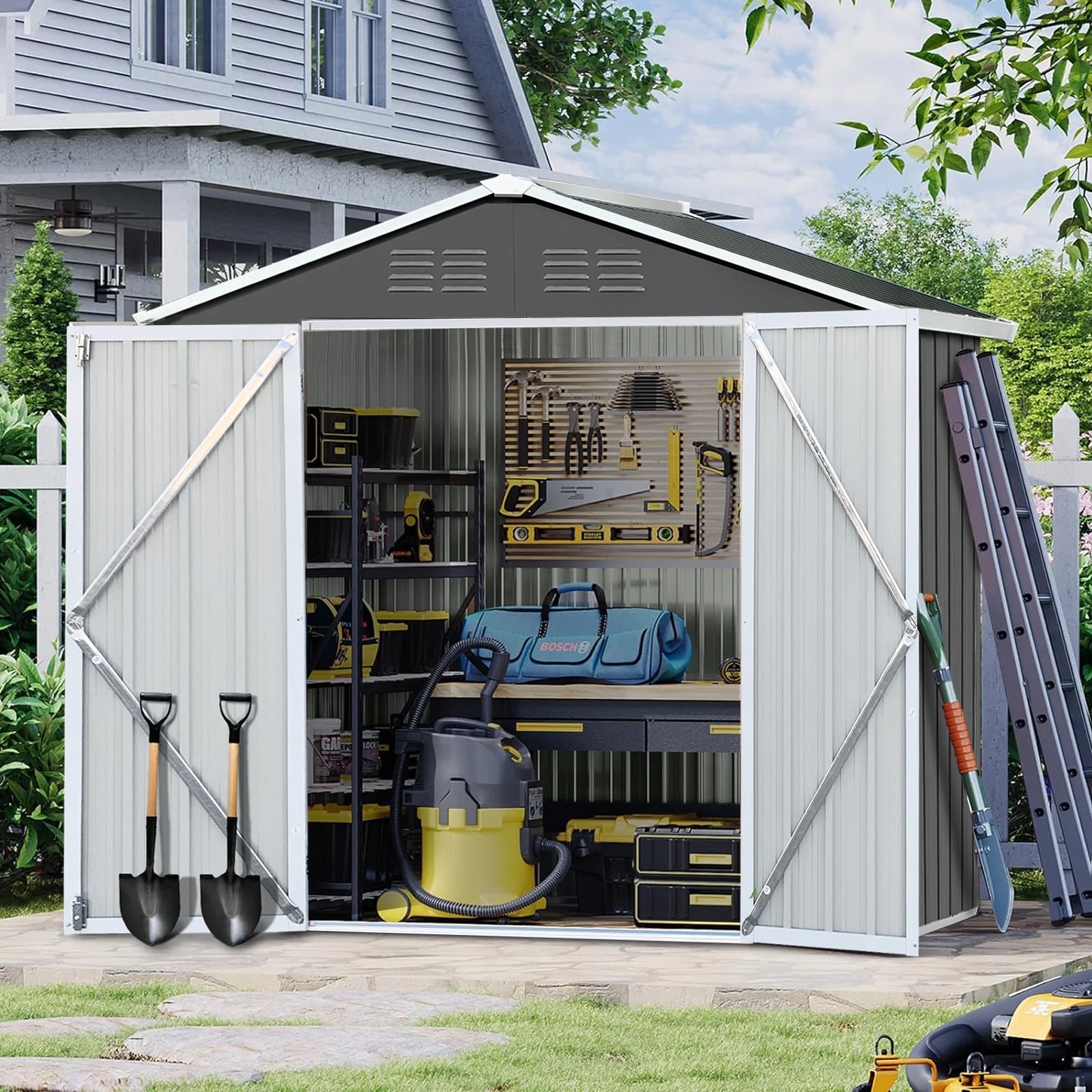 6' x 4' Galvanized Steel Outdoor Storage Shed with Lockable Doors O659802