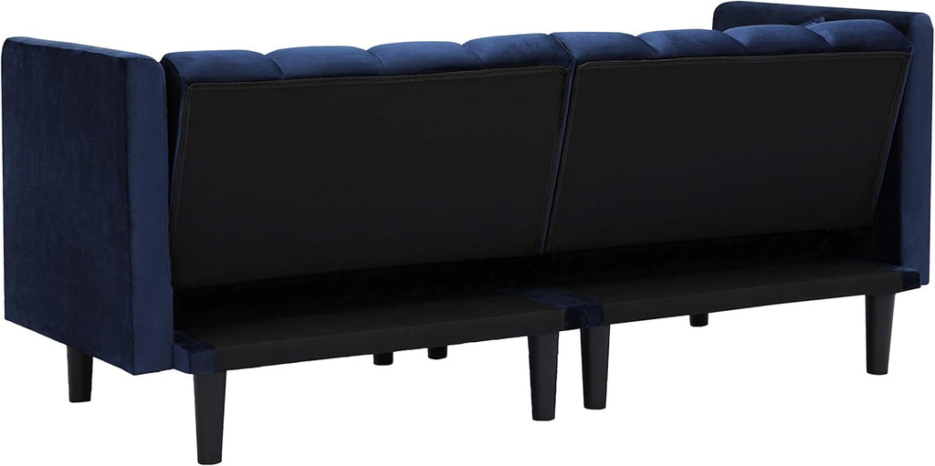 Navy Blue Velvet Tufted Futon Sofa Z75782