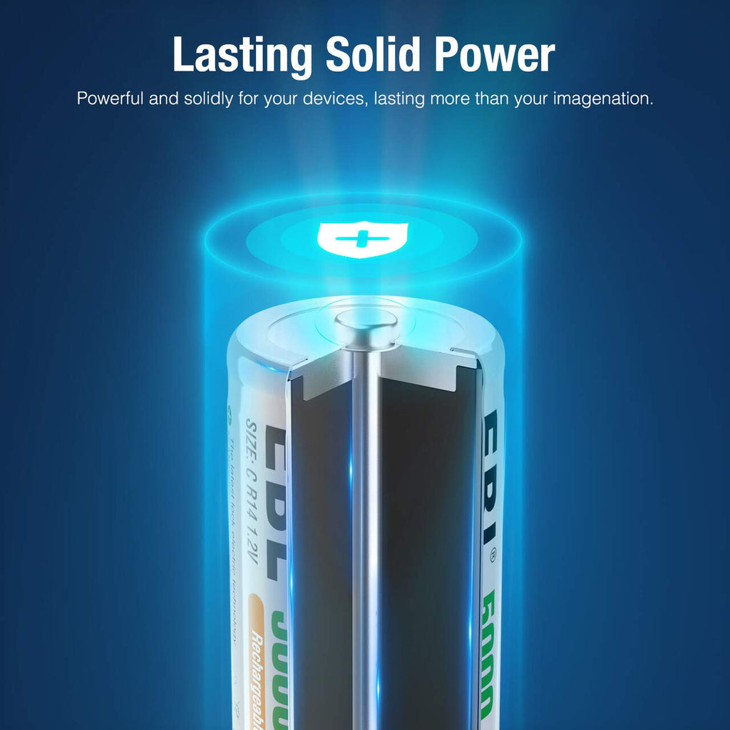 Pack of 4 Rechargeable C Batteries 5000mAh Ni-MH L9989