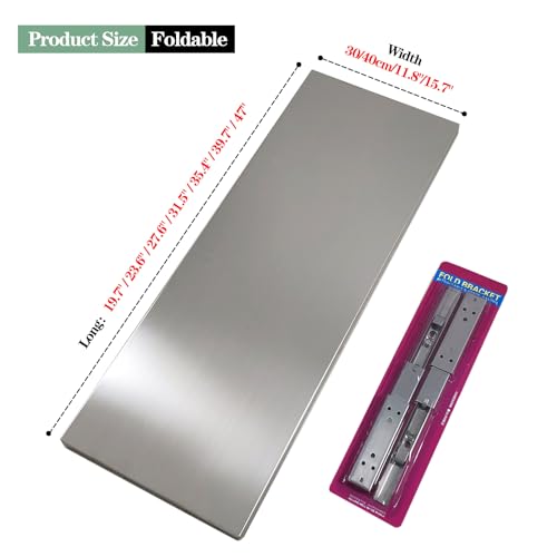 Stainless Steel Wall Mounted Folding Table with Metal Brackets, 120x40cm B2861